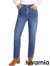 LUVAMIA Women's High Waisted Straight Jeans Fashion Button Knit Jeans High Quality Jeans