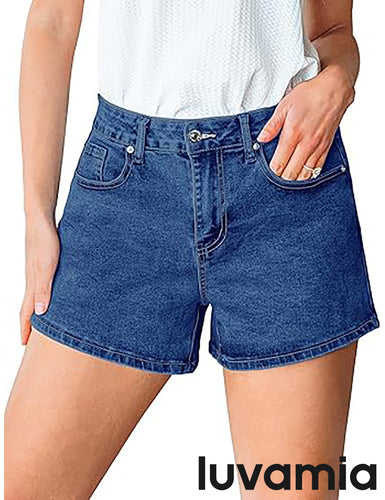 LUVAMIA Women's Comfort High Waisted Mega Stretchable Jean Shorts