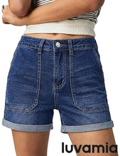 luvamia FleXclusive Jean Shorts for Women High Waisted Cuffed Stretchy Denim Shorts