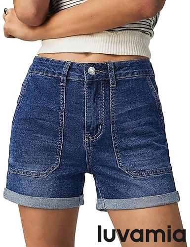 luvamia FleXclusive Jean Shorts for Women High Waisted Cuffed Stretchy Denim Shorts