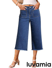 LUVAMIA Women's Comfy Denim High Waist Vintage Wide Leg Capri Jeans
