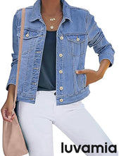 luvamia Women's Basic Button Down Stretch Fitted Long Sleeves Denim Jean Jacket