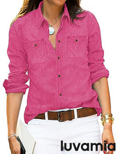 luvamia Women Chambray Jean Western Shirts Long Sleeve Button Down Denim Shirt Tops