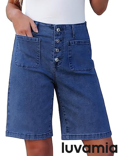 LUVAMIA Women's Comfy Below Knee Active Lounge Zipper Bermuda Shorts