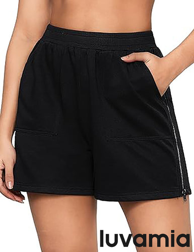 LUVAMIA Women's High Waist Elastic Waistband Shorts Regular Comfort Silhouette