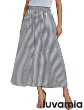 LUVAMIA Women's Summer Long Lightweight Flowy Skirt Stripe Maxi Fashion
