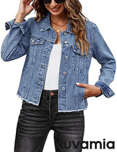 luvamia Women's Basic Button Down Stretch Fitted Long Sleeves Denim Jean Jacket