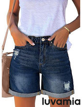 luvamia FleXclusive Women's Casual Ripped Denim Shorts High Rise Distressed Rolled Hem Jeans Shorts