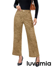 luvamia FleXclusive Wide Leg Jeans Woman Trendy High Waisted Leopard Cheetah Print Ankle Length Stretchy Denim Pants with Pockets