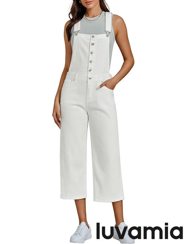 LUVAMIA Women Sleeveless Adjustable Strap One Piece Casual Denim Harem Overall