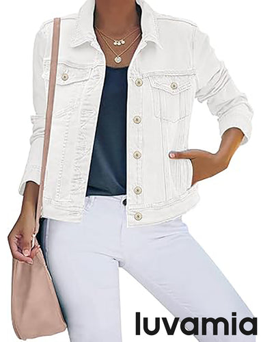 luvamia Women's Basic Button Down Stretch Fitted Long Sleeves Denim Jean Jacket