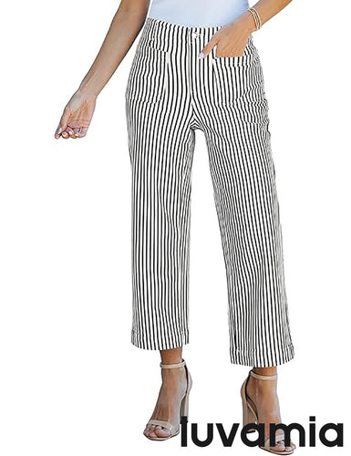 luvamia Stripe High Waist Wide Leg Jeans for Women