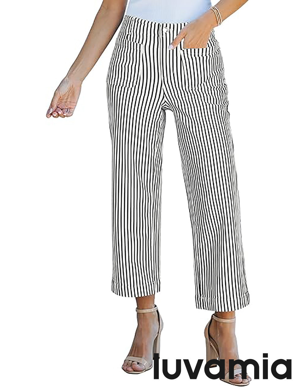 luvamia Stripe High Waist Wide Leg Jeans for Women
