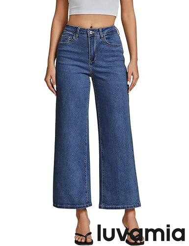 LUVAMIA Women's 5-Pocket Denim High Waist Retro Wide Leg Jean Styles