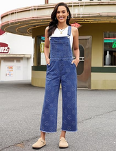luvamia FleXclusive Denim Overalls for Women Wide Leg Capri Jean Jumpsuit Loose Fit Summer Stretchy Bib Overall Embroidered Raw Hem