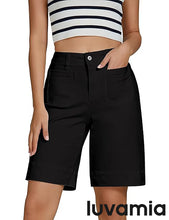 LUVAMIA Women's Knee-Length Bermuda Summer Denim Shorts Barely Shorts