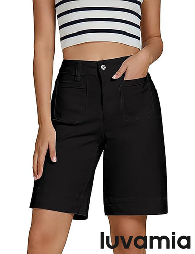 LUVAMIA Women's Knee-Length Bermuda Summer Denim Shorts Barely Shorts
