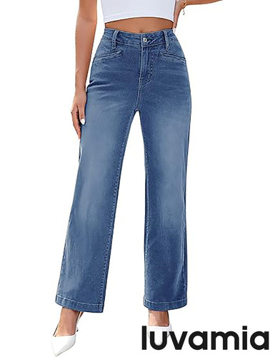 LUVAMIA Women's Wide-leg Jeans High Waist Fashion Jeans Trousers Jeans Versatile Commuter Style