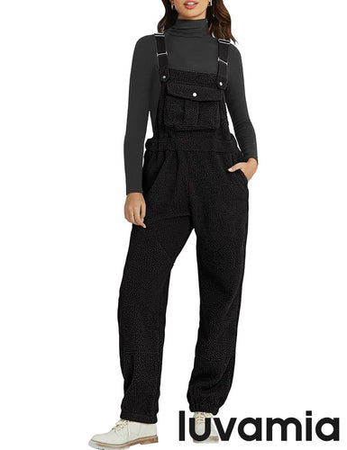Women's No Stretch Adjustable Fleece Overalls Casual Jumpsuits With Pockets
