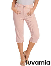 luvamia FleXclusive Capri Jeans for Women Trendy Mid Rise Distressed Raw Hem Casual Summer Stretchy Denim Capris Pants Relaxed Fit