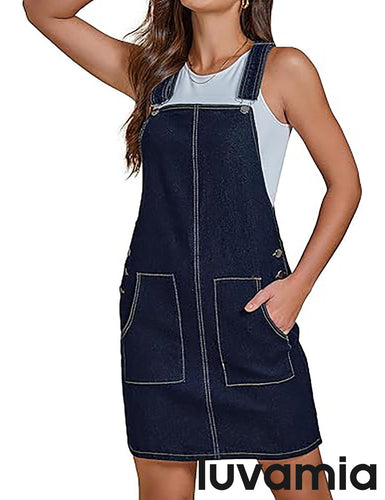 luvamia Women's Casual Straps Denim Overall Pinafore Dress with Pocket