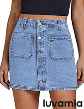 LUVAMIA Women's Denim Bodycon High Waist Button Front Pull-On Mini Skirt