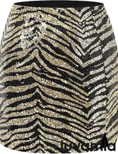luvamia Sequin Skirts for Women Trendy High Waisted Bodycon Elastic Waist Side Slit Sparkly Night Out Party Mini Skirt