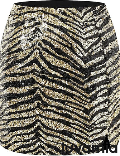 luvamia Sequin Skirts for Women Trendy High Waisted Bodycon Elastic Waist Side Slit Sparkly Night Out Party Mini Skirt