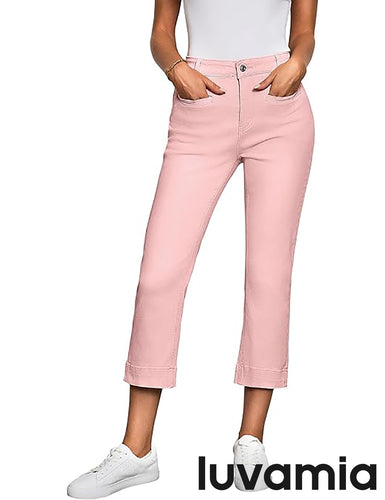 luvamia Capri Jeans for Women High Waisted Slim Straight Stretchy Denim Capris Pants Welt Pockets Casual Cropped Jeans