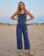 luvamia FleXclusive Denim Overalls for Women Wide Leg Capri Jean Jumpsuit Loose Fit Summer Stretchy Bib Overall Embroidered Raw Hem