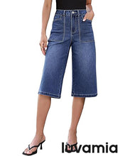 luvamia FleXclusive Capri Jeans for Women Wide Leg Trendy High Waisted Casual Summer Stretchy Denim Culottes Capri Pants with Pocket