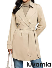 luvamia Trench Coat Women Mid Length Classic Double Breasted Lapel Business Casual Fall Jacket Coats Outerwear with Belt