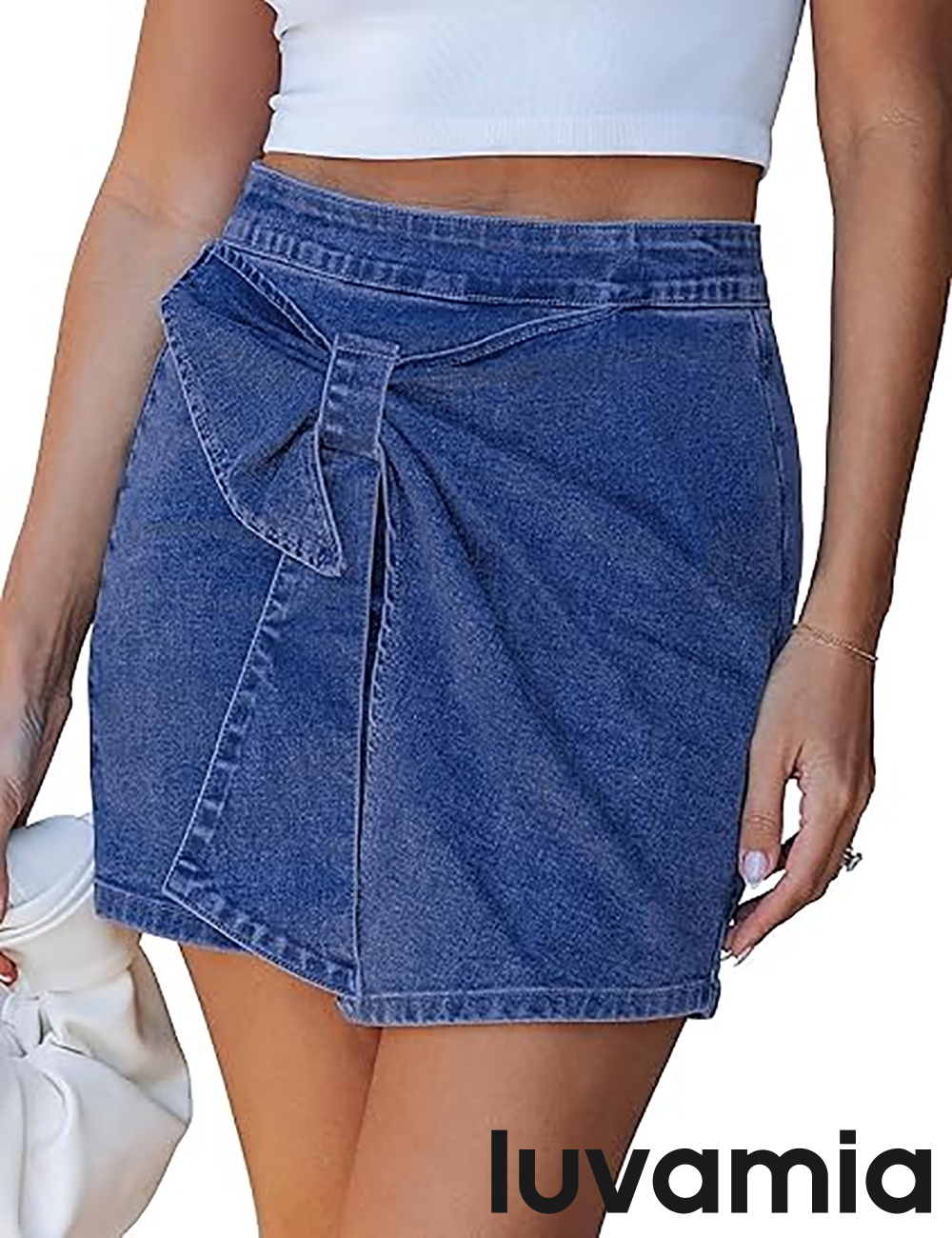 luvamia Jean Skorts for Woman High Rise Mini Skirt Bow Short Stretch Denim Skirts with Shorts Underneath Country Concert