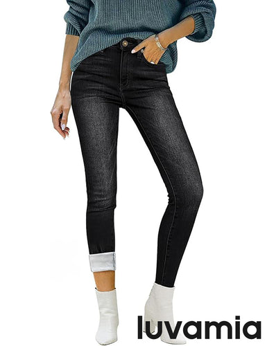 LUVAMIA Women's Denim High Waisted Skinny Stretch Fleece-Lined Thermal Leggings