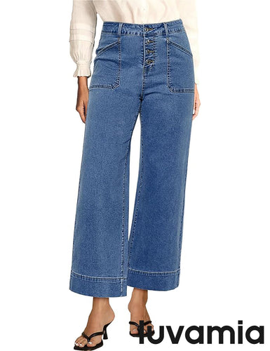LUVAMIA Irresistible High Waisted Women Wide Leg Soft Jean All Season Denim Cropped Pant