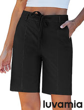 luvamia Bermuda Shorts for Women Trendy High Waist Knee Length Chino Long Shorts Drawstring Summer Casual Short 9"
