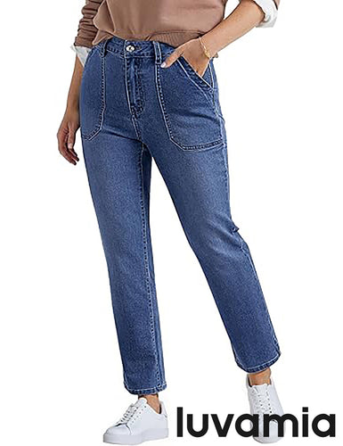 luvamia FleXclusive Women's Jeans High Waisted Straight Leg Tummy Control Stretchy Denim Pants Trendy Patch Pocket Trouser Jeans