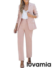 LUVAMIA Women's Blazer Set Business Casual Full Fit Blazer Jackets and Straight Pant Suits with Pockets