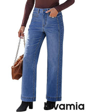 LUVAMIA Timeless High Waisted Flare Jeans Breathable Denim All Season Styling Functional Pockets