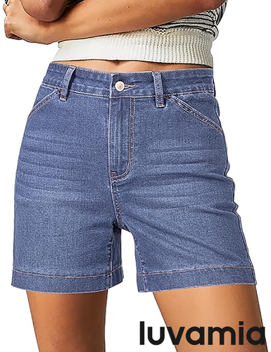 luvamia FleXclusive Jean Shorts for Women High Waisted Trendy Stretchy Denim Shorts 5 Inch Inseam Summer Casual Jorts with Pockets