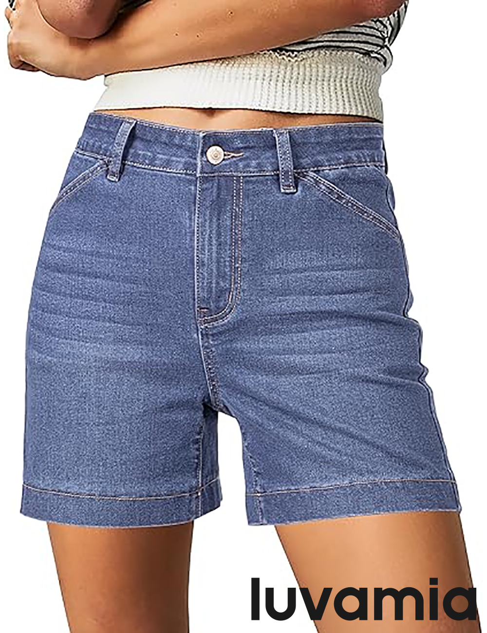 luvamia FleXclusive Jean Shorts for Women High Waisted Trendy Stretchy Denim Shorts 5 Inch Inseam Summer Casual Jorts with Pockets