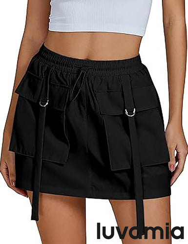 LUVAMIA Women's Active Athletic Casual Outdoor Skorts Cargo Shorts Comfort Drawstring Lightweight Utility Shorts
