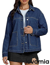 LUVAMIA Women's Street Fashion Denim Jacket Lapel Long Sleeve Coat