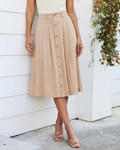 luvamia Linen Skirts for Women Midi Pleated Elastic High Waisted Casual Button Down A Line Flowy Summer Skirt with Pockets