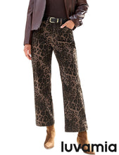 luvamia Wide Leg Jeans Woman Trendy High Waisted Leopard Cheetah Print Ankle Length Stretchy Denim Pants with Pockets