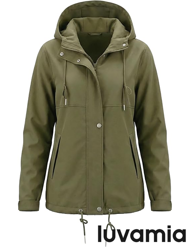 luvamia Rain Jacket Women Waterproof Lightweight Drawstring Zip Rain Coats Hiking Outdoor Travel Windbreaker with Hood