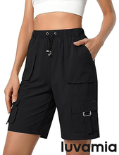 luvamia Hiking Shorts for Women Bermuda Knee Length Cargo Pull On Quick Dry Elastic Waist Sport 9'' Inseam Long Shorts