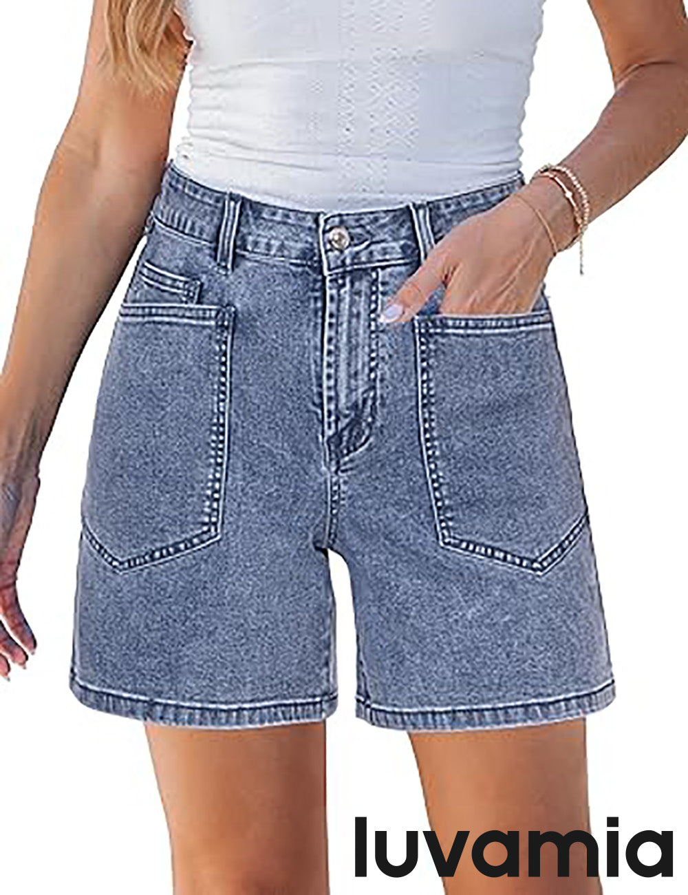 luvamia FleXclusive Jean Shorts Womens High Waisted Trendy Stretchy Denim Shorts Casual Summer Jorts with Pockets Concert Outfits