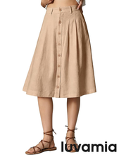 luvamia Linen Skirts for Women Midi Pleated Elastic High Waisted Casual Button Down A Line Flowy Summer Skirt with Pockets