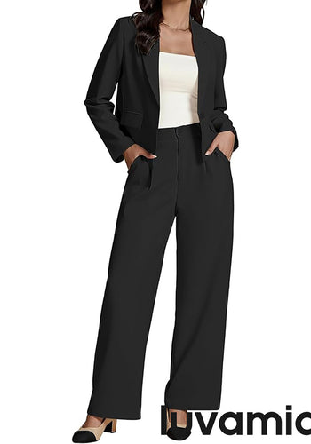 LUVAMIA Long Sleeve Outfit Button Down Wide Leg Business